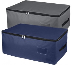 IHOMAGIC 2-Pack Under Bed Storage Bag Zippered Clothes Storage Organizer with Handles Storage Bins with Clear Pocket to Insert Label – for Clothing Blankets Towels 49LNavy Blue Dark Grey S - B04ZLKWSE