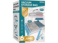 MattEasy Space Saver Vacuum Storage Bags 6 Pack Jumbo Space Saver Bags with Pump Storage Vacuum Sealed Bags for Clothes Comforters Blankets Bedding Jumbo - BR09O5F10