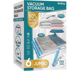 MattEasy Space Saver Vacuum Storage Bags 6 Pack Jumbo Space Saver Bags with Pump Storage Vacuum Sealed Bags for Clothes Comforters Blankets Bedding Jumbo - BR09O5F10