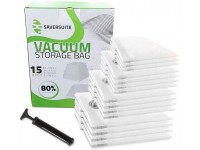 Saver Suite 15 Vacuum Storage Bags for Comforters Blankets Bedding Clothing ! Hand-Pump for Travel ! Double-Zip Seal and Triple Seal Valve ! Vacuum Sealer Bags  4 Jumbo  4 Large  4 medium  3 small - B9MROTPLC