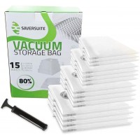 Saver Suite 15 Vacuum Storage Bags for Comforters Blankets Bedding Clothing ! Hand-Pump for Travel ! Double-Zip Seal and Triple Seal Valve ! Vacuum Sealer Bags 4 Jumbo 4 Large 4 medium 3 small - B9MROTPLC