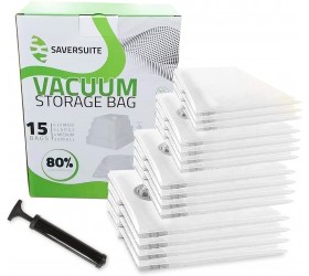 Saver Suite 15 Vacuum Storage Bags for Comforters Blankets Bedding Clothing ! Hand-Pump for Travel ! Double-Zip Seal and Triple Seal Valve ! Vacuum Sealer Bags 4 Jumbo 4 Large 4 medium 3 small - B9MROTPLC