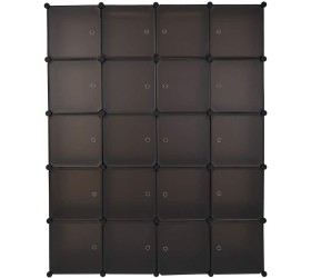 20 Cube Storage Organizer Portable Closet Storage Wardrobe with Hanging Rod Armoire DIY Modular Cabinet Shelves Storage for Clothes Books Shoes Brown White Black - BC3GJAYHK