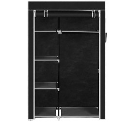 64 Portable Clothes Closet Wardrobe Non-Woven Fabric Wardrobe Double Rod Storage Organizer with Shelves and Cover for Hanging Clothes Dark Black - BPT9FTZ27