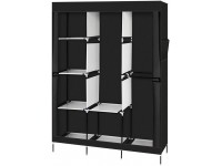 71" Portable Clothes Closet Non-Woven Fabric Wardrobe Storage Organizer with 3 Hanging Rods 8 Storage Shelves Perfect for Home Dorm Garage No-Tool Assembly Black - B27CB73YE