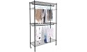 BATHWA Garment Rolling Rack 3-Tiers Heavy Duty Wire Clothing Shelving with Lockable Wheels 2 Side Hooks and 2 Clothes Rods Black - BDGAJUYVH