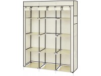 DAVEBELLA SB 67" Portable Closet Organizer Wardrobe Storage Organizer with 10 Shelves Quick and Easy to Assemble Extra Space Beige for Bedroom,Entrance,Living Room - BMGOTL406