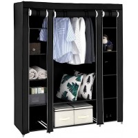 EUBOEA 69 in Portable Clothes Closet Wardrobe Storage Organizer with Non-Woven Fabric Quick and Easy to Assemble Extra Strong and Durable Black - BGY9SBLS1
