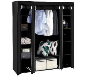 EUBOEA 69 in Portable Clothes Closet Wardrobe Storage Organizer with Non-Woven Fabric Quick and Easy to Assemble Extra Strong and Durable Black - BGY9SBLS1
