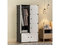 KOUSI Portable Wardrobe Closets 14"x18" Depth Cube Storage Bedroom Armoire Storage Organizer with Doors 8 Cubes Black - BIYZ4M8G2
