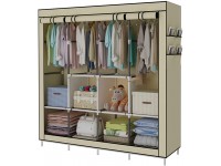 YAYI Portable Wardrobe Clothing Wardrobe Shelves Clothes Storage Organiser with 4 Hanging Rail,Beige - B26NOZC3C