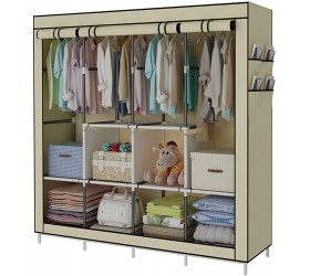 YAYI Portable Wardrobe Clothing Wardrobe Shelves Clothes Storage Organiser with 4 Hanging Rail,Beige - B26NOZC3C