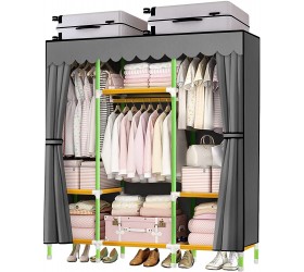 YOUUD 57 Inches Portable Closet Wardrobe Closet Clothes Organizer with 3 Storage Shelves and 3 Hanging Rods Cloth Closet of Colored Rods Grey Cover Quick and Easy to Assemble,Strong and Durable - BZJDNA8TH
