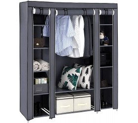 ZKTYQUIHE 69 Portable Clothes Closet Wardrobe Storage Organizer with Non-Woven Fabric Quick and Easy to Assemble Extra Strong and Durable Gray - BLMZLHRZ9