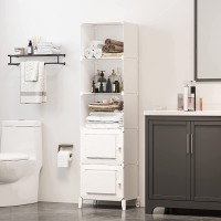 Aeitc Cube Storage Organizer 5-Cube Slim Cabinet for Bathroom Shelves Plastic Storage with Doors Kitchen Pantry White - BKGL5JYRH