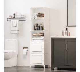 Aeitc Cube Storage Organizer 5-Cube Slim Cabinet for Bathroom Shelves Plastic Storage with Doors Kitchen Pantry White - BKGL5JYRH