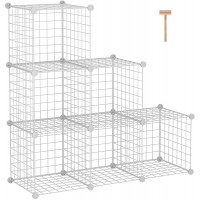 C&AHOME Wire Cube Storage 6 Cube Organizer Metal C Grids Modular Shelves Units Storage Bins Shelving Closet Organizer Ideal for Home Office Living Room 36.6”L x 12.4”W x 36.6”H White - BCNBSKI6Y