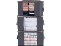 Lifewit Large Capacity Clothes Storage Bag Organizer with Reinforced Handle Thick Fabric for Comforters Blankets Bedding Foldable with Sturdy Zipper Clear Window 3 Pack 90L Grey - BFJ30BCVH