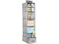 mDesign Fabric Over Closet Rod Hanging Storage Organizer with 7 Open Cube Shelves and 3 Removable Drawers for Bedroom Nursery Closet Holds Clothes Shoes Diapers Gray - BHH300T2S