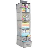 mDesign Fabric Over Closet Rod Hanging Storage Organizer with 7 Open Cube Shelves and 3 Removable Drawers for Bedroom Nursery Closet Holds Clothes Shoes Diapers Gray - BHH300T2S