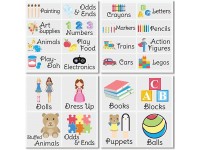 mDesign Home Organization Labels Preprinted Label Stickers for Toy and Game Storage and Cleaning Household Organizing for Jars Canisters Containers Bins and Boxes 24 Count Clear Black Images - BRNTXM3O1