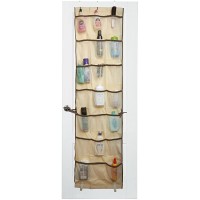 Over the Door Organizer 42 Pockets The beige fabric with brown trim is an attractive over door storage addition to any room. Three over the door hooks are included so there’s no assembly required - BOPGBPFVF