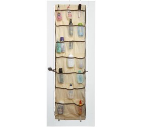 Over the Door Organizer 42 Pockets The beige fabric with brown trim is an attractive over door storage addition to any room. Three over the door hooks are included so there’s no assembly required - BOPGBPFVF