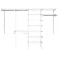 Rubbermaid FastTrack Closet Kit White 6-10 Ft. Wire Shelving Kit with Expandable Shelving and Telescoping Rods Custom Closet Organization System Easy Installation - BIT9I1TPO