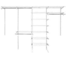 Rubbermaid FastTrack Closet Kit White 6-10 Ft. Wire Shelving Kit with Expandable Shelving and Telescoping Rods Custom Closet Organization System Easy Installation - BIT9I1TPO