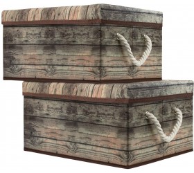 Sorbus Storage Box Set with Lid Carry Handles Foldable Frame Rustic Wood Grain Print Bins Great for Toys Memorabilia Closet Office Bedroom 2-Pack Wood Box Set Brown - B0WSKABSI