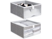 StorageWorks Decorative Fabric Storage Bins with Clear Window and 2 Handles Foldable Closet Organizers for Shelves Drawer Organizers for Clothing Gray Large 2 Pack - BLE4VHIXC