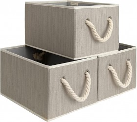 StorageWorks Large Decorative Storage Bins Closet Storage Baskets With Cotton Rope Handles Foldable Storage Boxes for Shelves Mixing Of Brown & Beige 3-Pack - BWE1ECUB3