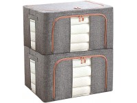 WestonBasics Stackable & Collapsible Storage Bins Linen Fabric Closet Organizer Boxes with Windows & Zippers Foldable Containers for Clothes Toys Sheets Blankets Set of 2 23 Quarts Grey - BHYBH1E1V