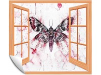Modern Window Looking Down Into Red Moth Butterfly Insect Moths WatercolorLandscape Wall Decor for Livingroom Bedroom 24"x32" - BN5EE9QSJ