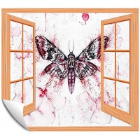 Modern Window Looking Down Into Red Moth Butterfly Insect Moths WatercolorLandscape Wall Decor for Livingroom Bedroom 24"x32" - BN5EE9QSJ
