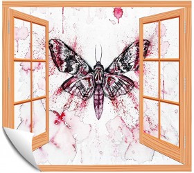 Modern Window Looking Down Into Red Moth Butterfly Insect Moths WatercolorLandscape Wall Decor for Livingroom Bedroom 24x32 - BN5EE9QSJ