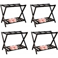 4 Pcs Double-Layer Luggage Racks with Shoe Shelf Foldable Suitcase Holder Floor Frame Travel Bag Support Bedside Organizer for Hotel Guest Rooms Solid Wood 68×40×58cm - BNRV8EQMS