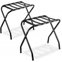Bartnelli 2-Pack Folding Luggage Rack Collapsible Metal Suitcase Stand with Durable Black Nylon Straps- for Bedroom Guest Room or Hotel Black Steel - B4G5DN453