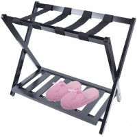 Foldable Luggage Rack Black 2 Layer Shoe Storage Organizer Shelf Household Bamboo Travel Suitcase Bag Rack Stand for Bedroom Guest Room Hotel 28.3 x14.2 x2.4 in - B0EG2YS2Q
