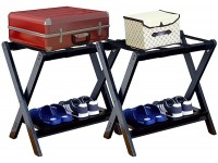 Luggage Rack for Guest Room 2 Pack Guest Room Hotel Luggage Rack with Shoe Shelf Double Layer Solid Wood Suitcase Stand Foldable Travel Bag Orgnizer 23.6×15.7×23.6in Color : Black - BK676S12B