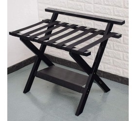 Yingm Hotel Luggage Rack Solid Wood Folding Luggage Rack Shelf Clothes and Shoes Storage Rack Easy to Assemble for Bedroom Guest Room Hotel Color: White Color : Black - BDD2KZC30