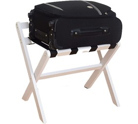 YYZC White Contoured Leg Luggage Rack Folding Luggage Rack and Suitcase Stand Durable Folding Bag Holder with 4 Black Nylon Straps-60cm*48cm*55cm White - BBLYGZEPT