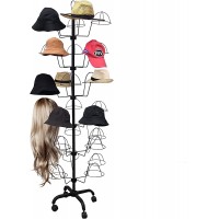 FixtureDisplays 6-Tier 30 Hat Rotating Hat Display Rack Free Standing Headwear Wig Rack Metal Floor Rack for Caps Wigs & Hats 22X22X66" 18164-BLACK - BCXPMPGGD