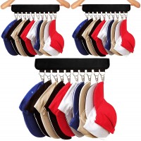 Hat Organizer for Baseball Cap 3 Pack Hats Storage for Room Closet Bedroom 10 Stainless Steel Holder Clips Hang Caps Sock Tie Gloves No Install Cloth Holders Fit All Size Hangers Black Flannelette - BINKL18RF