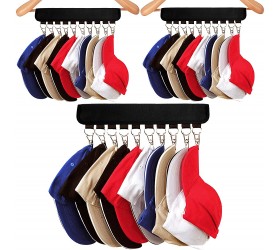 Hat Organizer for Baseball Cap 3 Pack Hats Storage for Room Closet Bedroom 10 Stainless Steel Holder Clips Hang Caps Sock Tie Gloves No Install Cloth Holders Fit All Size Hangers Black Flannelette - BINKL18RF