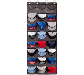 IREENUO Hat Rack for Baseball Caps Cap Organizer for Door and Wall with 24 Clear Deep Pockets Hat Holder for Storage and Display Baseball Caps 4 Door & Wall Hooks Included Dark Gray - BBO6GXL4I