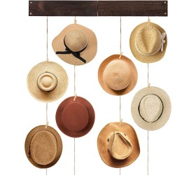 Large 33” × 3.7” Wooden Hat Organizer with 32 Clips- Stable Hanging Wood Hat Rack Wooden Hat Hangers Hat Wall Hanging Holder Women Hat Display Rack for Fedora Baseball Hat Wide Brim Caps Wall Storage - BLN2ZMU76