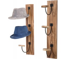 MyGift Rustic Burnt Wood Hat Rack for Wall with Metal Wire and Wood Hooks Vertical Mount Coat Hat and Clothes Hanger Set of 2 - B4AXG1JJE