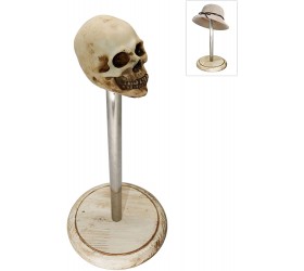 Owlgift Antique Style Skull Style Stainless Steel & Rustic White Wood Tabletop Hat Rack Wig Storage Holder Display Stand Rustic White - B4CXXMHLC