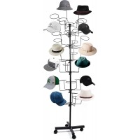 tonchean 7 Tier Hat Rack Stand with 35 Hooks Rotating Hat Rack Modern Metal Freestanding Customizable Retail Display Stand Commercial Large Hat Hanger Rack Wigs Holder Black - BCCXKP56S